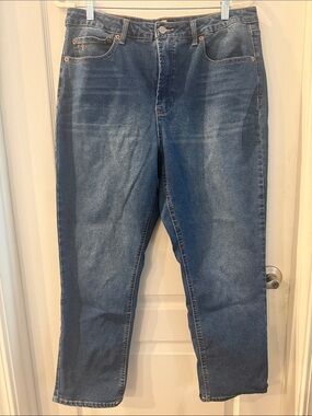 Frye Dark Blue Denim Waistband with Tan Topstitching